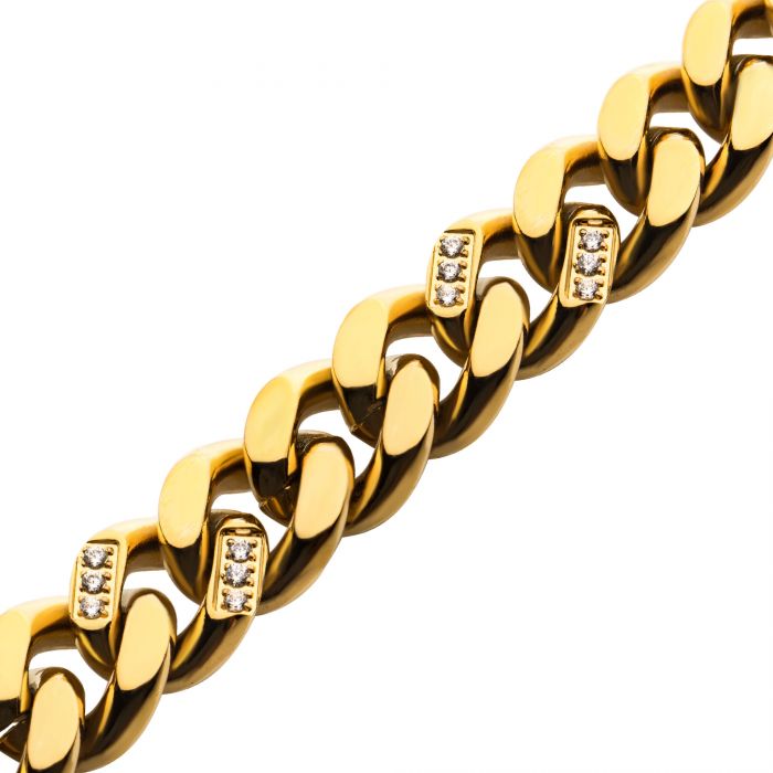Men Gold Bracelet with Cuban Links, 18 KT Yellow Gold Plated